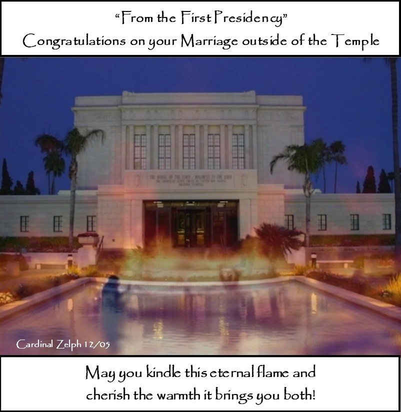 First Presidency eternal flame of non-Mormon wedding.